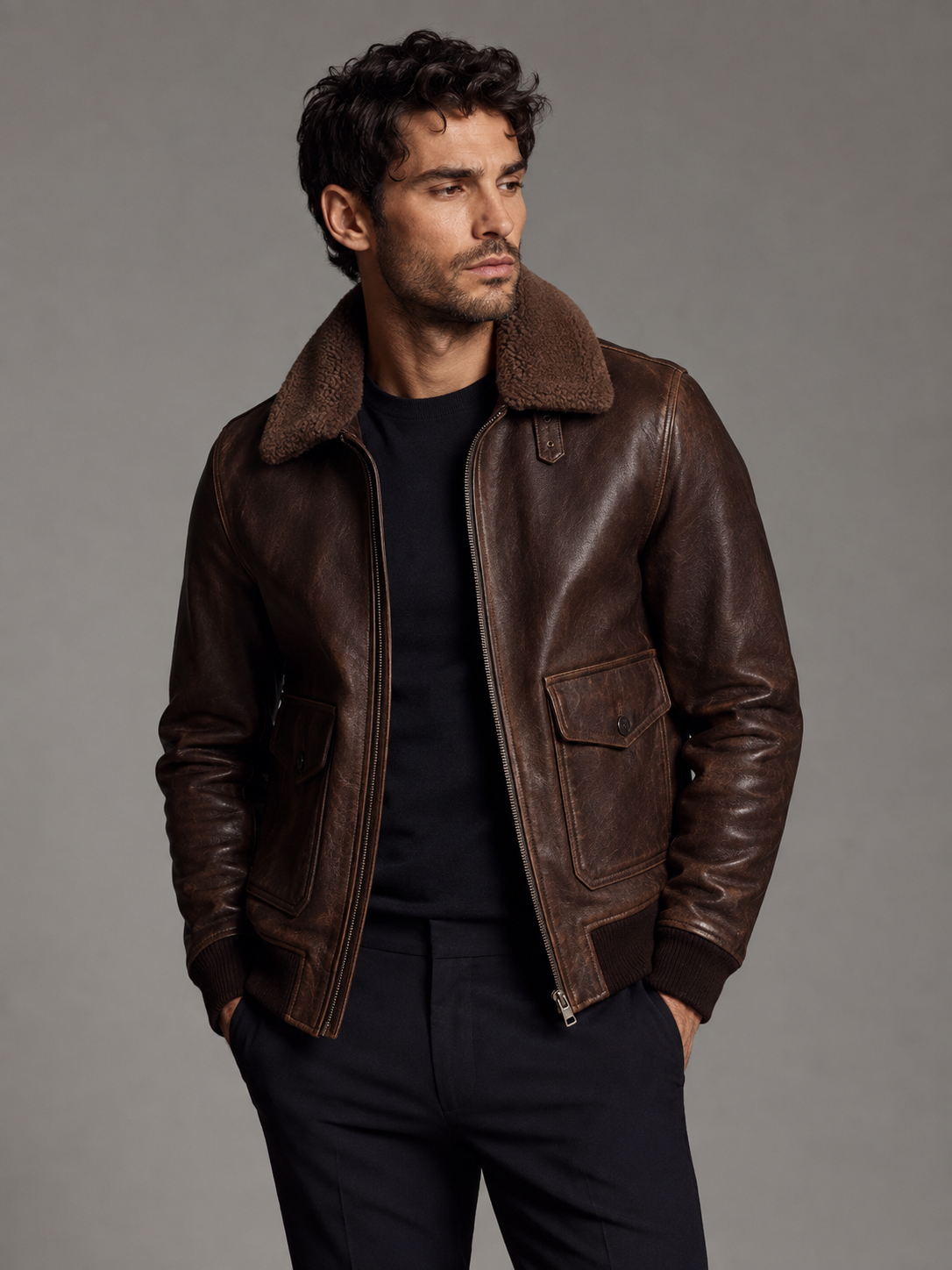 Distressed Vintage Aviator Jacket