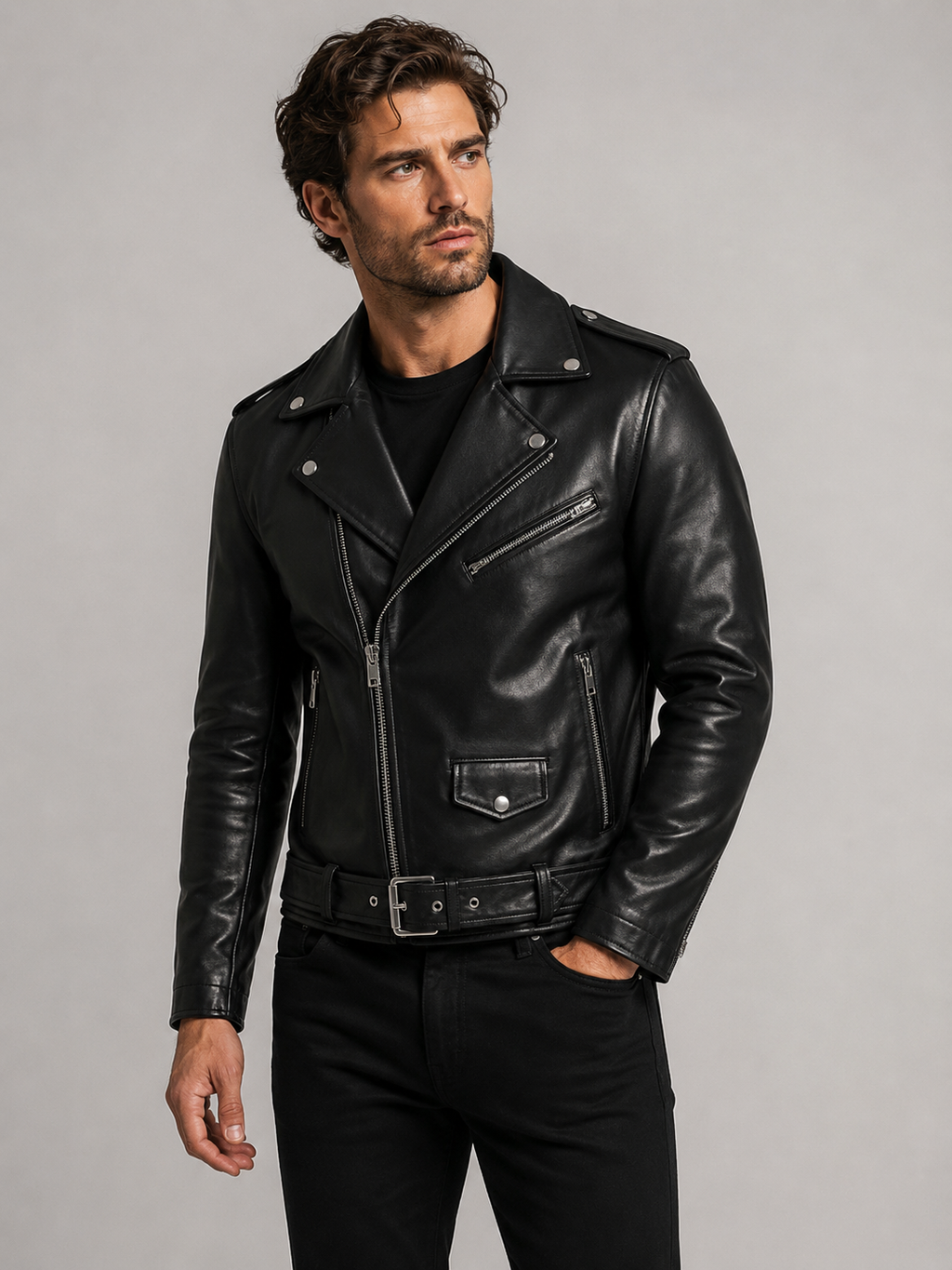 Studded Rebel Biker Leather Jacket